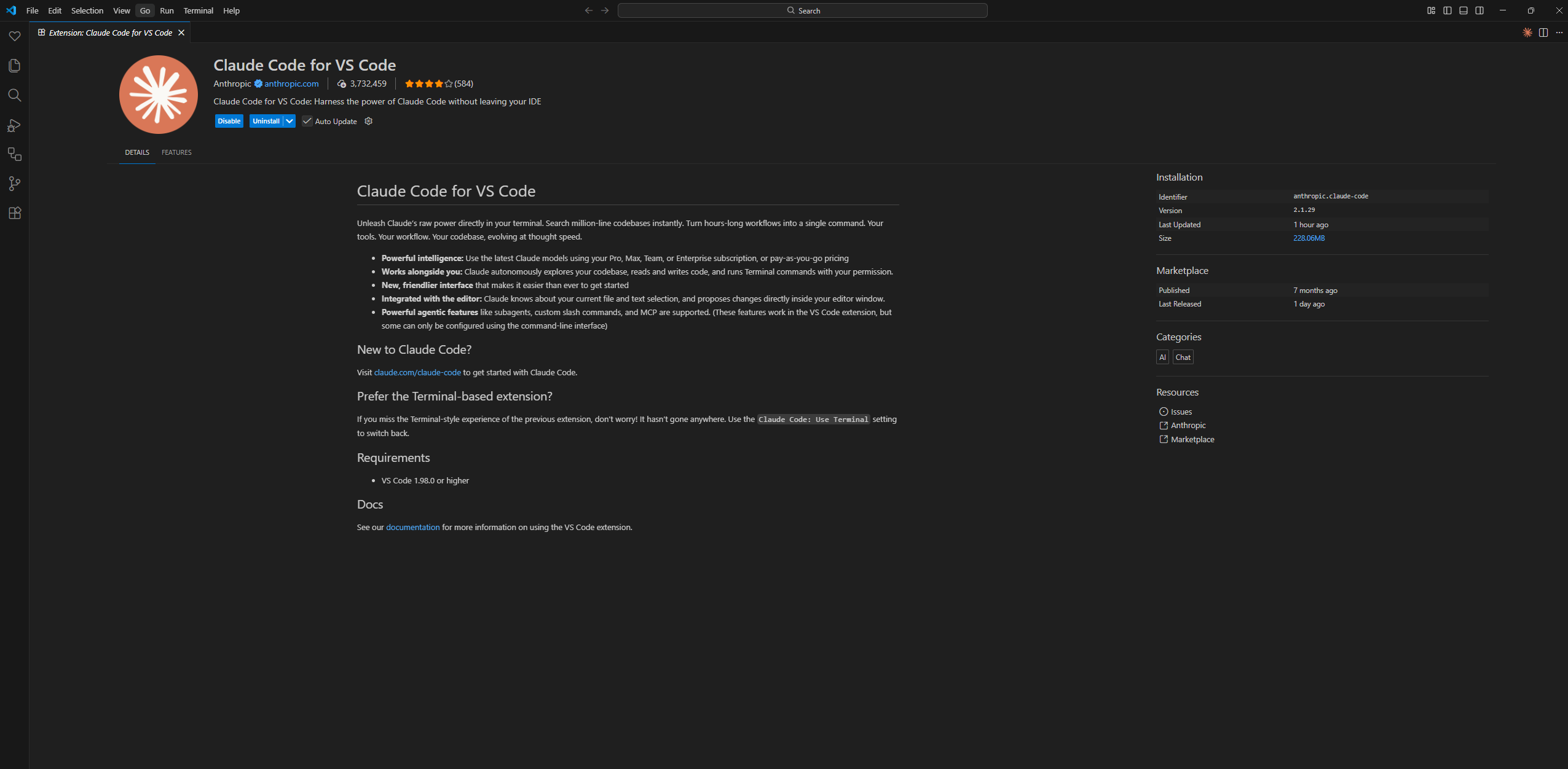 Claude Code extension search results in VS Code Marketplace